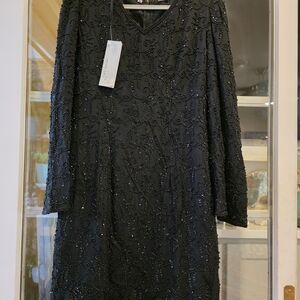 Jenni Black Beaded Long Sleeve Evening Dress